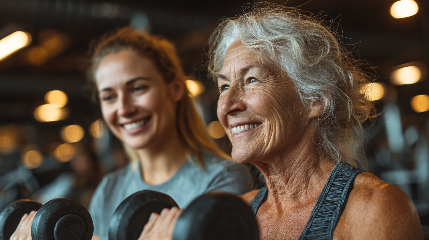 Старші люди на груповому фітнес-занятті